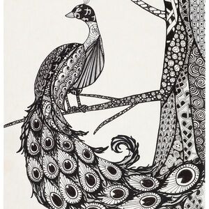 Elegant Black and White Peacock Zentangle